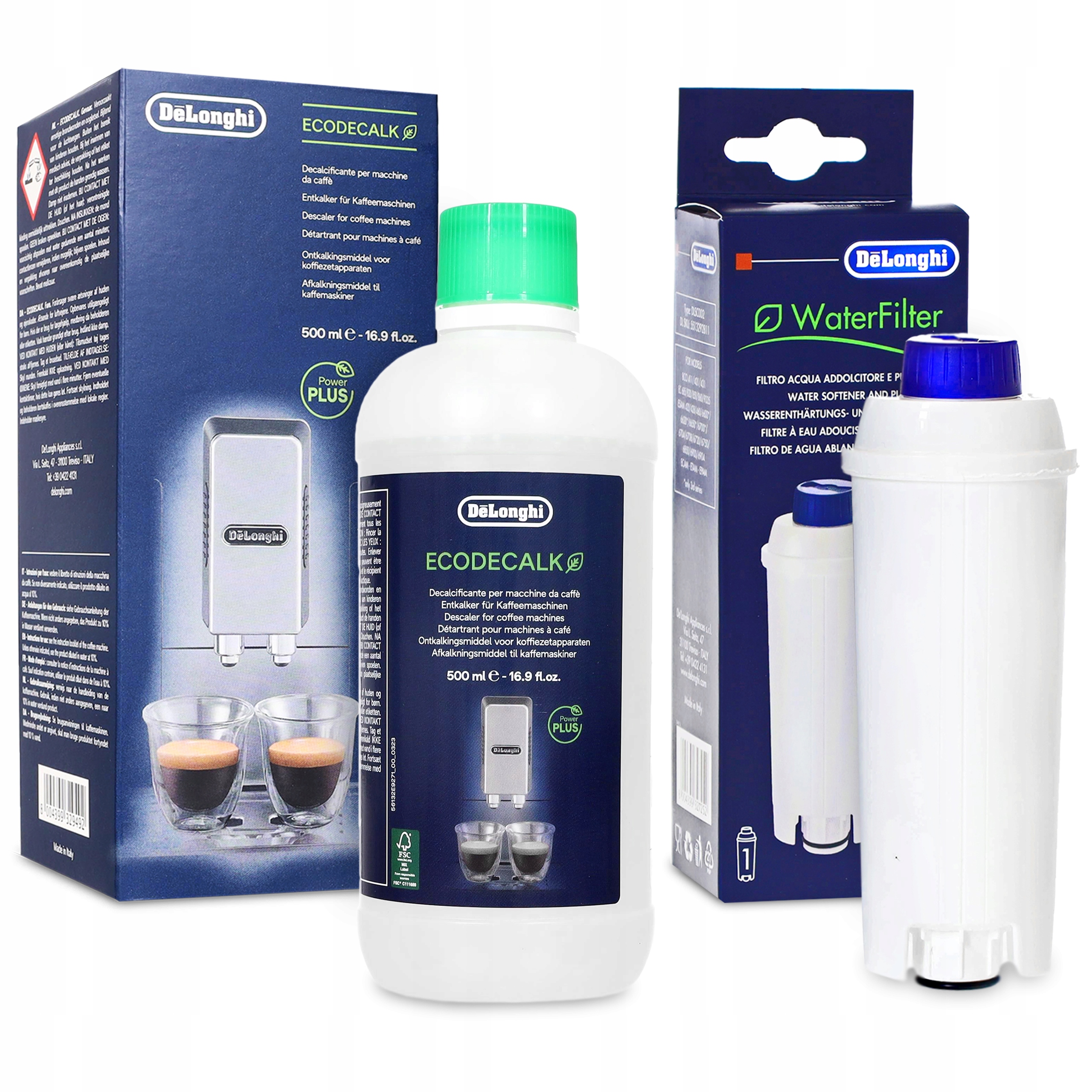 De'Longhi ECAM filtračná vložka 1 ks + Odstraňovač vodného kameňa pre espresso kávovar DeLonghi EcoDecalk 500ml